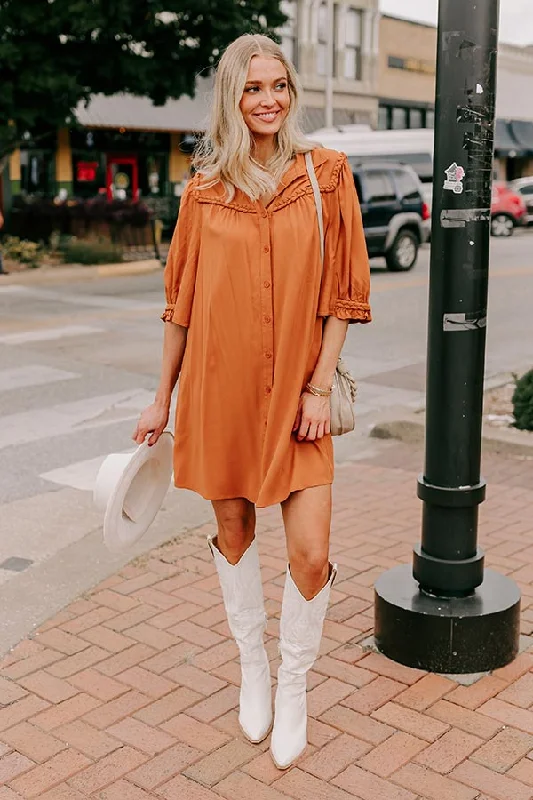 Falling Leaves Button Down Mini Dress in Pumpkin Chic Tropical Mini Dress