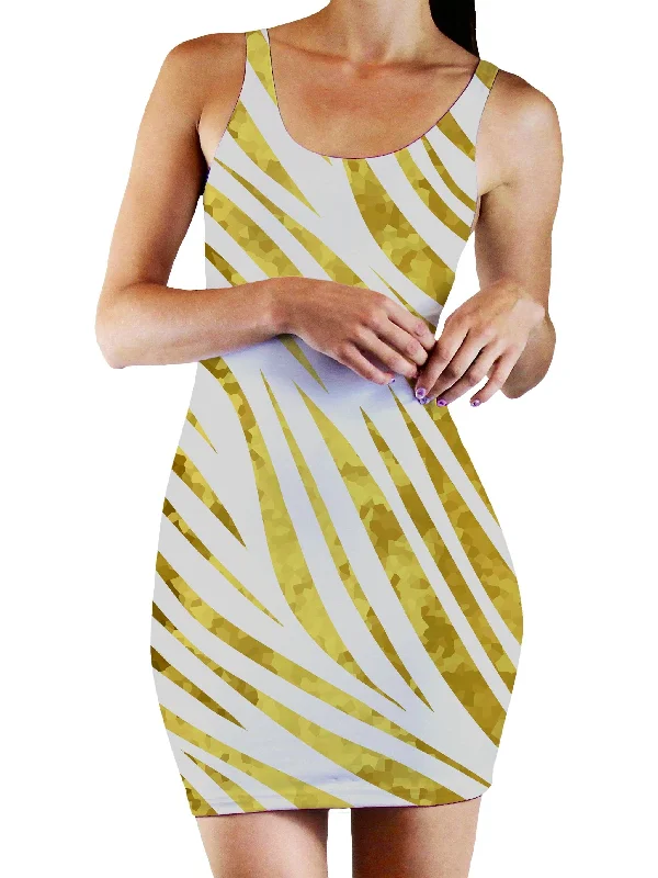 Gold Safari Bodycon Mini Dress Fashionable Button-Front Mini Dress