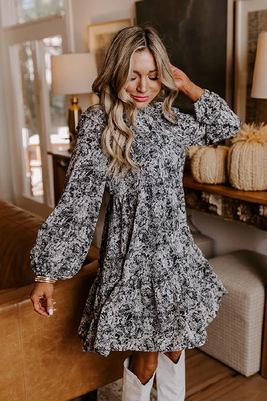 Graceful Reflections Floral Mini Dress Comfortable Fit-and-Flare Mini Dress