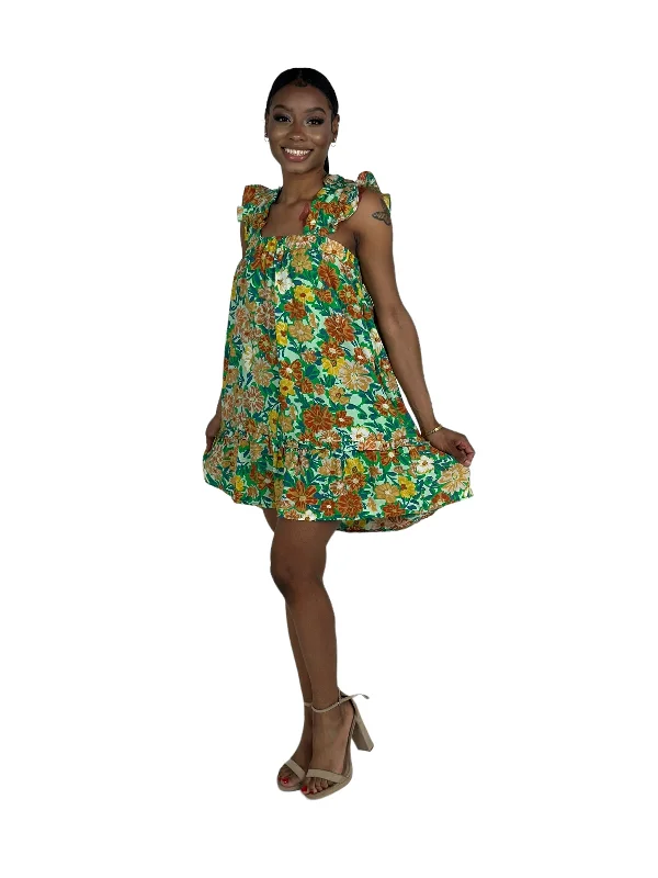 Green Floral Print Mini Dress Fashionable Party Mini Dress