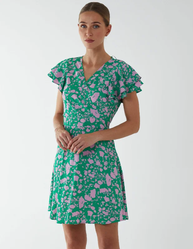 Wrap Ruffle Mini Dress Trendy Button-Detail Mini Dress
