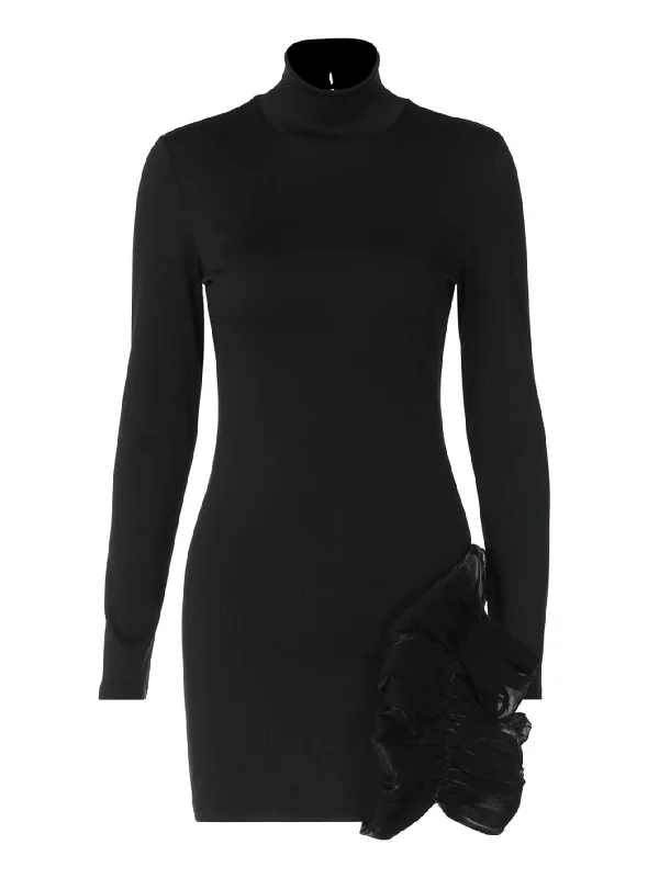 High neck long sleeve ruffle mini dress Trendy Camisole Mini Dress