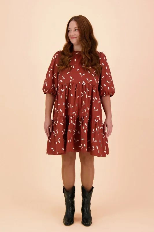 Tiered Mini Dress Mahogany Wind Trendy Off-Shoulder Dress Mini