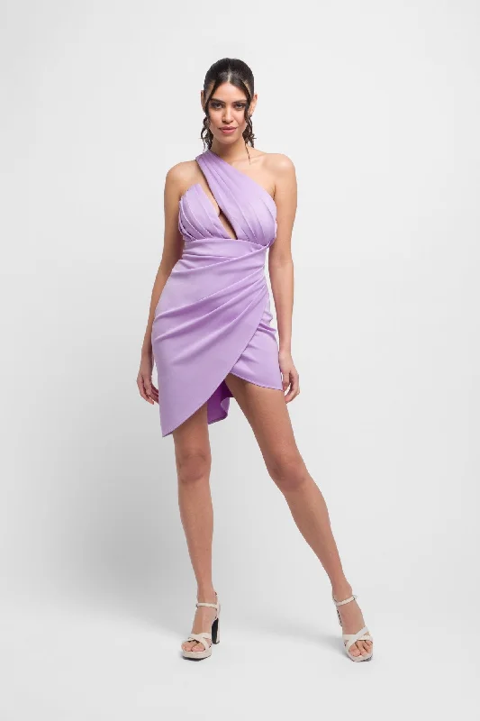 Kemma Lilac Mini Dress with top Pleats. Sweet & Playful Stylish Button-Down Mini Dress
