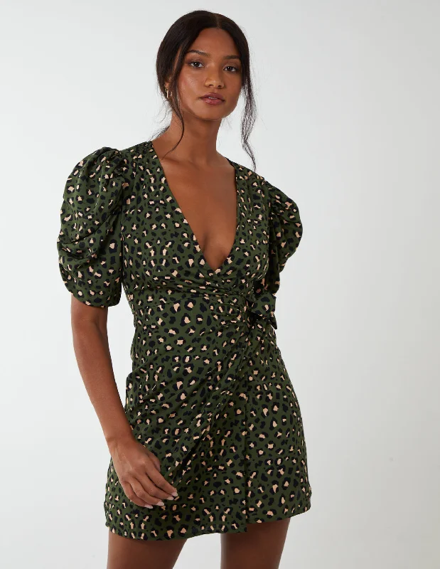 Ruched Sleeve Wrap Mini Dress Trendy Bodycon Mini Dress