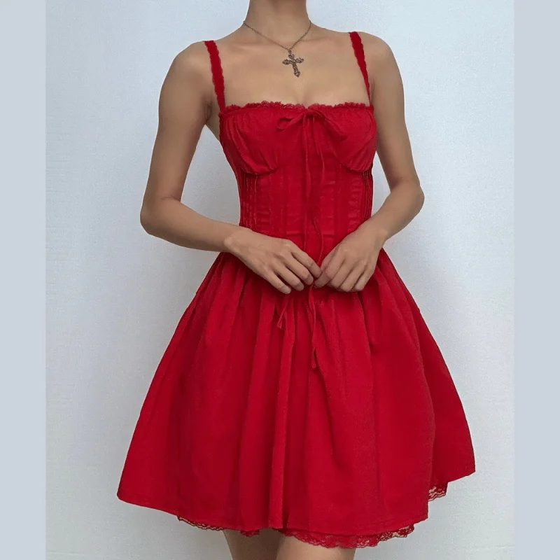 Lace hem drawstring ruched lace up cami mini dress Cozy Ribbed Mini Dress