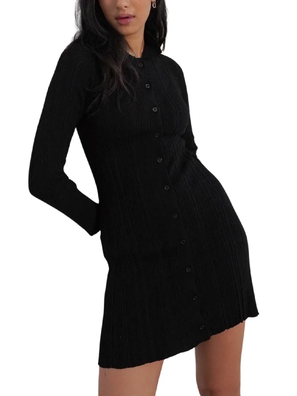 Leisure Knit Mini Dress - Black Chic Halter Mini Dress