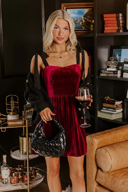 Let's Have A Toast Velvet Mini Dress in Wine Classic Floral Print Mini Dress