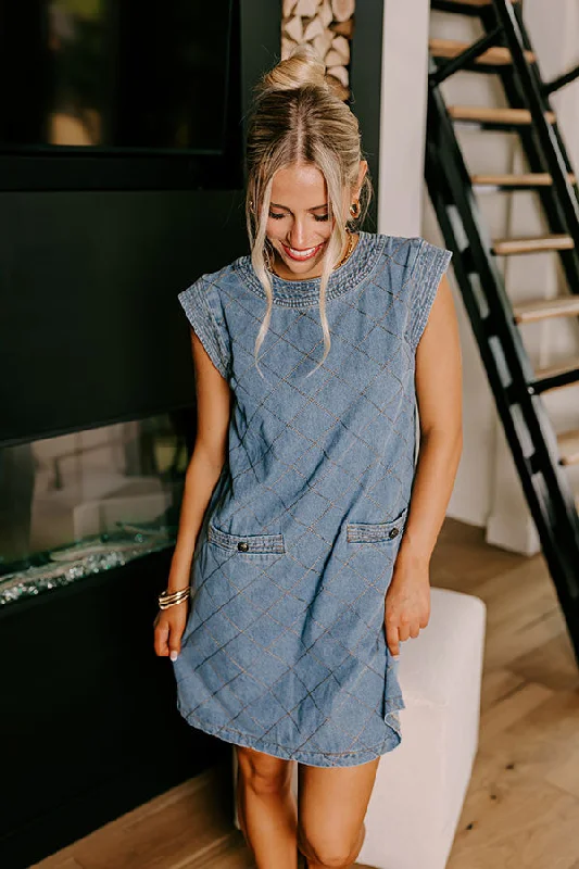 Metropolitan Muse Denim Mini Dress in Medium Wash Elegant Satin Mini Dress