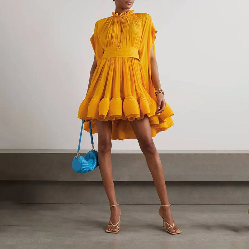 Mildred Batwing Sleeve Irregular Hem Ruffle Mini Dress Comfortable Casual Mini Dress Mildred Batwing Sleeve Irregular Hem Ruffle Mini Dress Comfortable Casual Mini Dress
