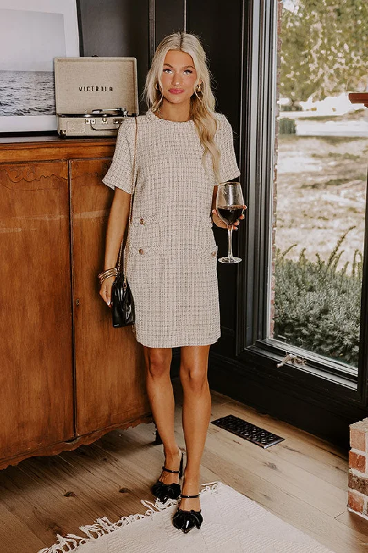 Office Party Tweed Mini Dress Fashionable Off-Shoulder Mini Dress