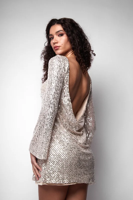 Paris Sequin Mini Dress in Silver Modern Satin Mini Dress