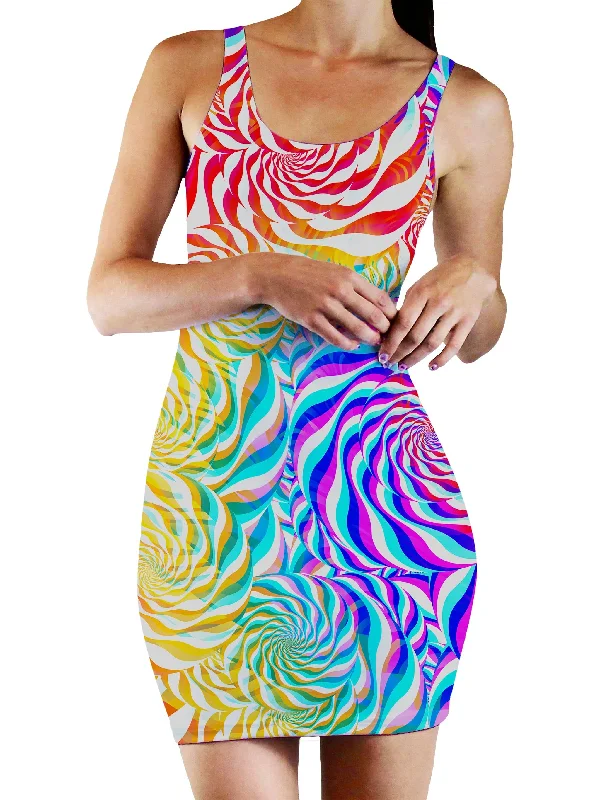 PLUR Rainbow Bodycon Mini Dress Fashionable Boho-Chic Mini Dress