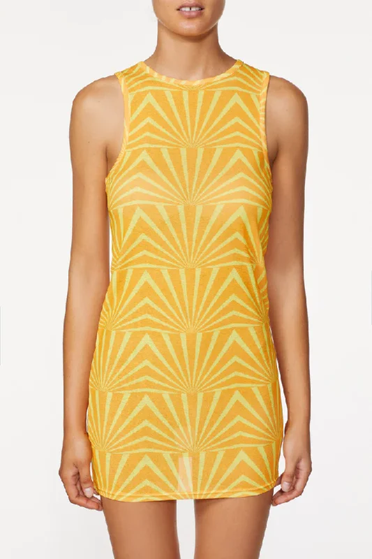 Printed Mini Dress in Yellow Trendy Crossover Mini Dress