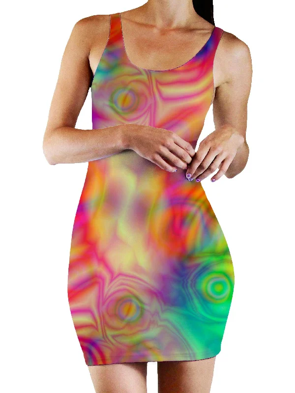 Psychedelic Dream Bodycon Mini Dress Casual Mini Dress with Pockets