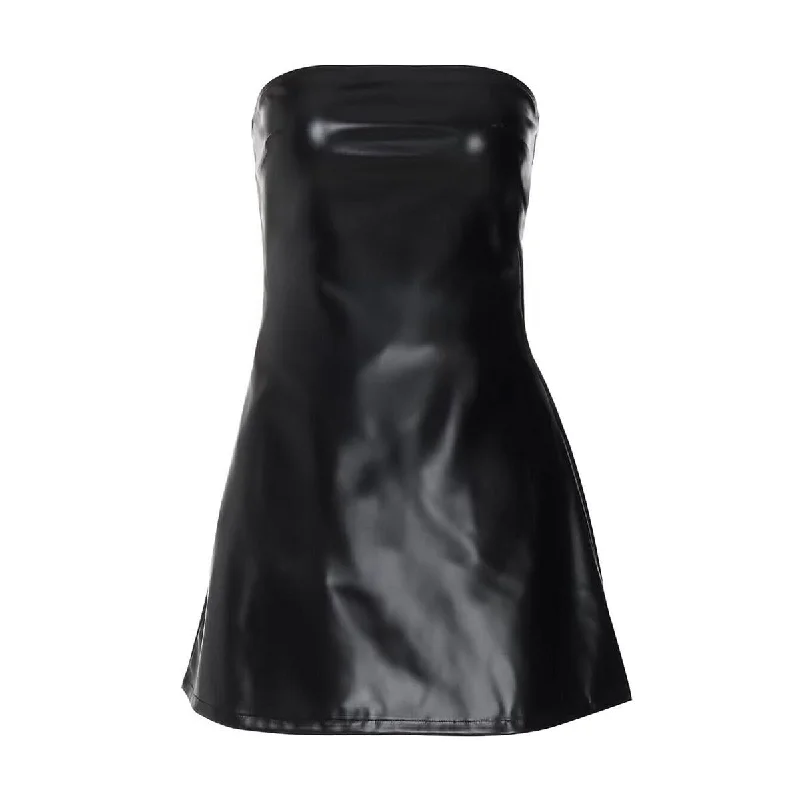 PU leather zip-up backless mini dress Fashionable Boho-Chic Mini Dress