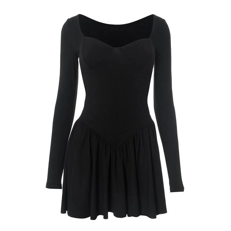 Ruched v neck long sleeve solid mini dress Trendy Wraparound Mini Dress