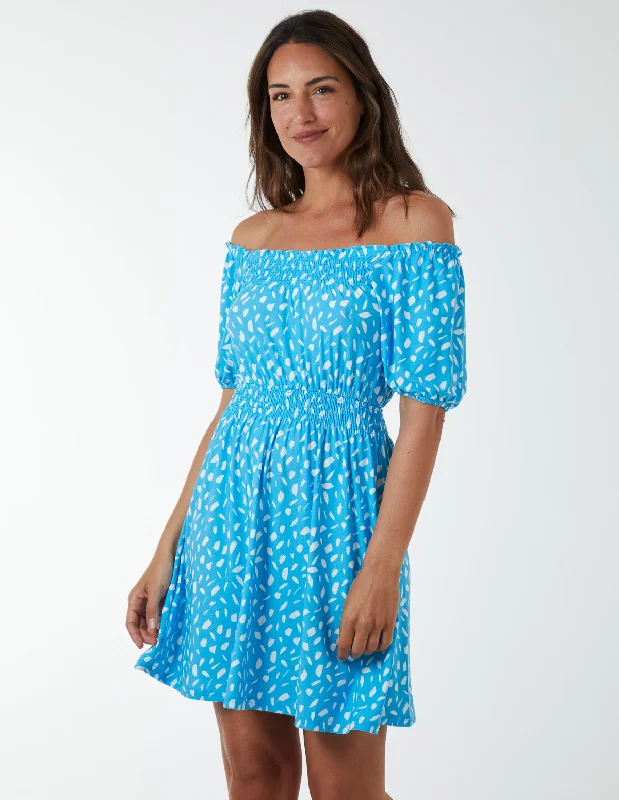 Scoop Shirred Blouse Mini Dress Fashionable Pleated Mini Dress