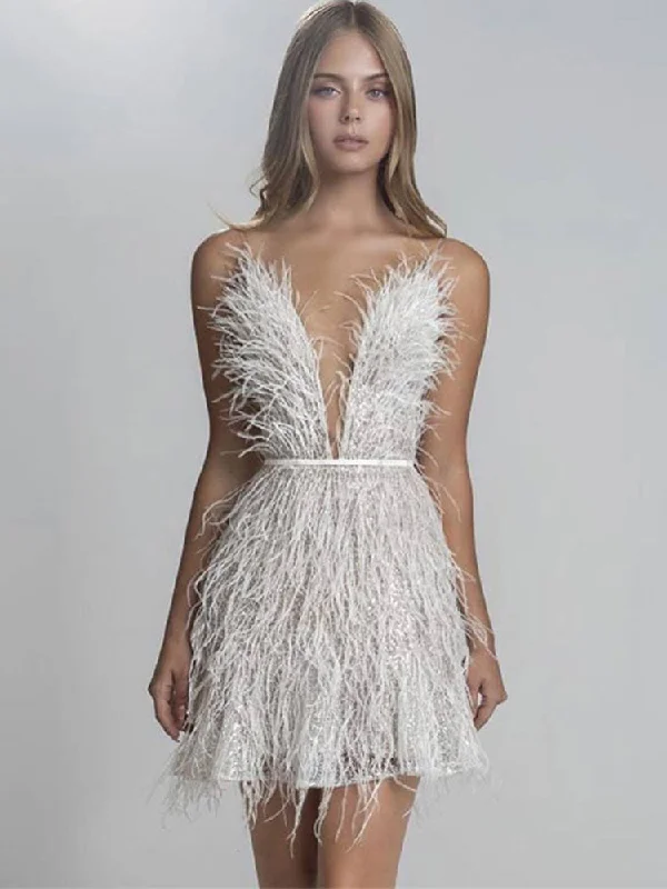 Zjkrl Sexy Feather Spaghetti Strap Dress Women Summer Deep V-Neck Female Mini Dresses Fashion Evening Party Club Elegant Lady Dresses Trendy Mini Dress with Belt Zjkrl Sexy Feather Spaghetti Strap Dress Women Summer Deep V-Neck Female Mini Dresses Fashion Evening Party Club Elegant Lady Dresses Trendy Mini Dress with Belt