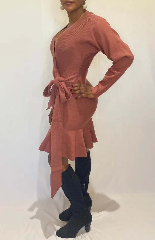 Mocha Sweater Mini Dress Fashionable Party Mini Dress