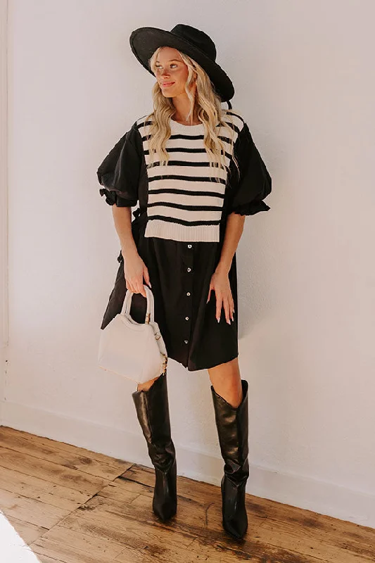 Sweet As Can Be Stripe Mini Dress in Black Comfortable Smocked Mini Dress