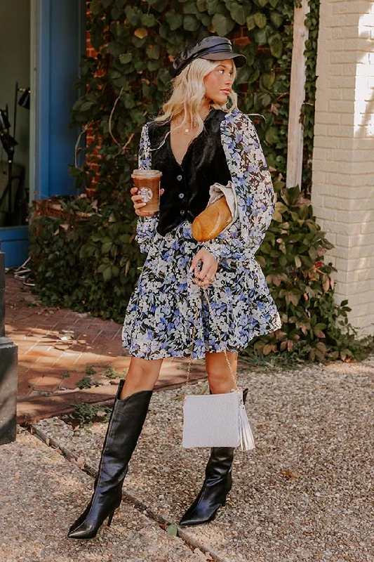 Uptown Cafe Floral Mini Dress in Black Trendy Bodycon Mini Dress