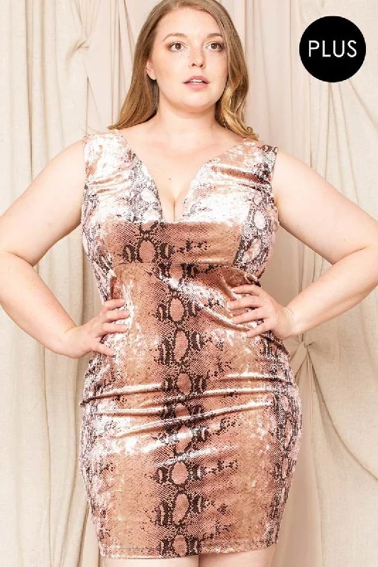 Velour Snake Print Plus Mini Dress in Blush Comfortable Bodycon Mini Dress