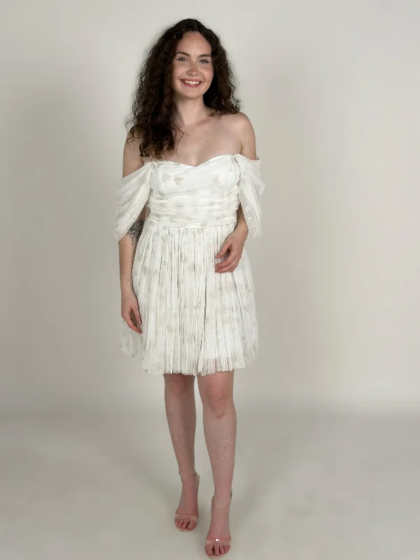 White Off Shoulder Ruched Mini Dress Cozy Ribbed Mini Dress