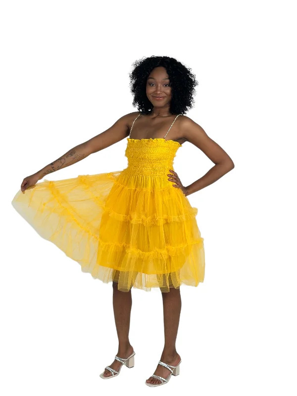 Yellow Sleeveless Tiered Mini Dress Trendy A-Line Mini Dress