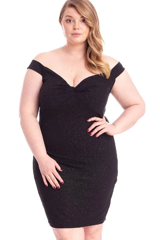 Glittered Off Shoulder Mini Dress in Black Fashionable Summer Mini Dress
