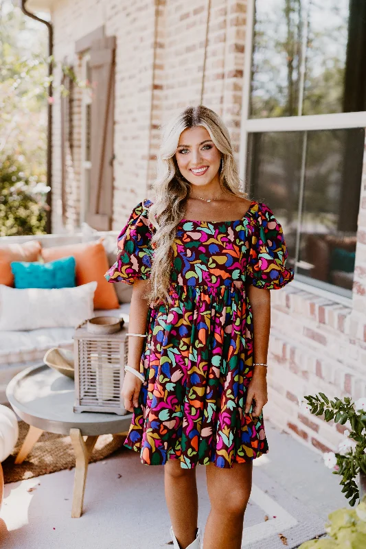 Brown Popping Floral Print Mini Dress Classic Floral Print Mini Dress