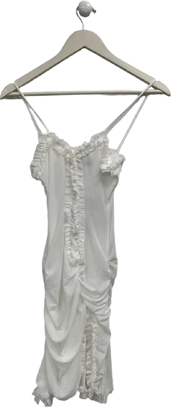 Ego White Frill Mini Dress UK S Stylish Short Sleeve Mini Dress