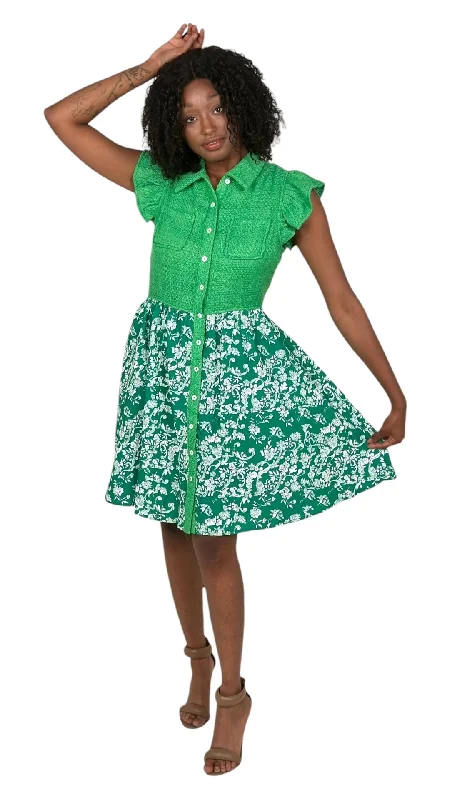 Green Tweed Floral Print Mini Dress Fashionable A-Line Mini Dress