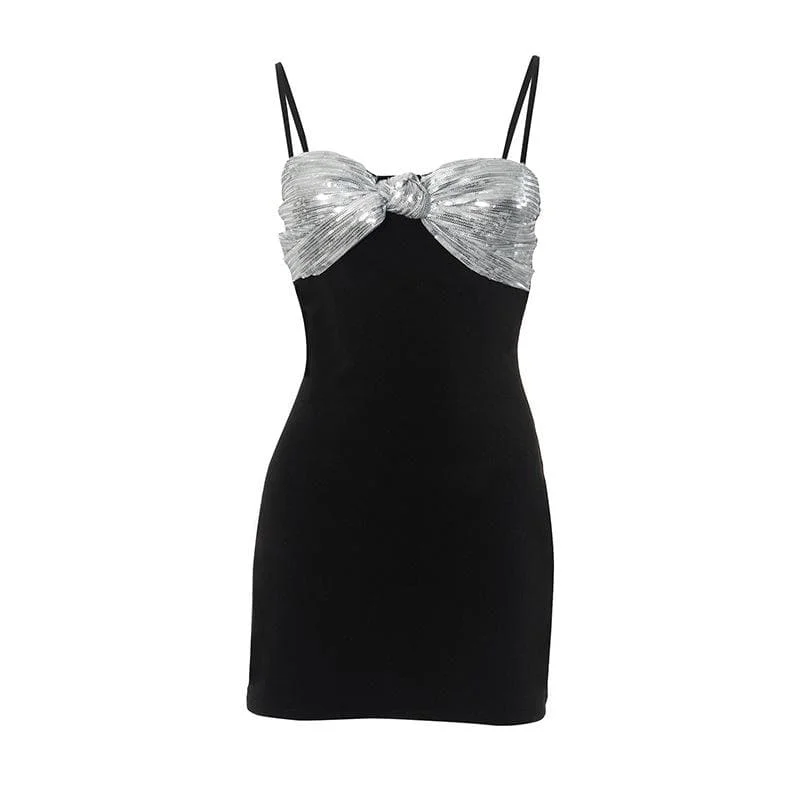 Knotted glitter patchwork backless cami mini dress Classic Casual Mini Dress