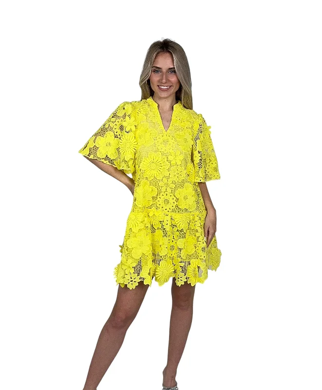 Lemon 3D Crotchet Mini Dress Trendy Mesh Mini Dress