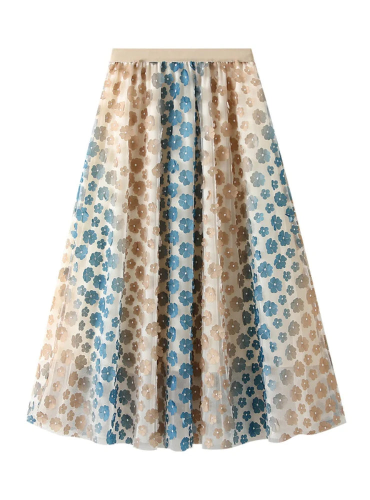 HEAVY INDUSTRY EMBROIDERY FLOWER GAUZE SKIRT patchwork skirt art