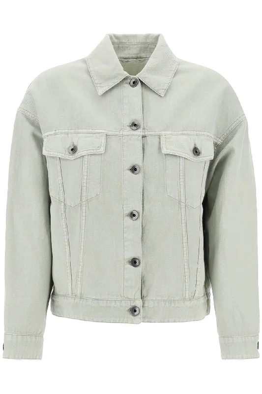 Cotton And Linen Cover Trucker Jacket - Green Notch Collar Jacket Peter Pan Collar Jacket Cowl Neck Jacket Cotton And Linen Cover Trucker Jacket - Green Notch Collar Jacket Peter Pan Collar Jacket Cowl Neck Jacket