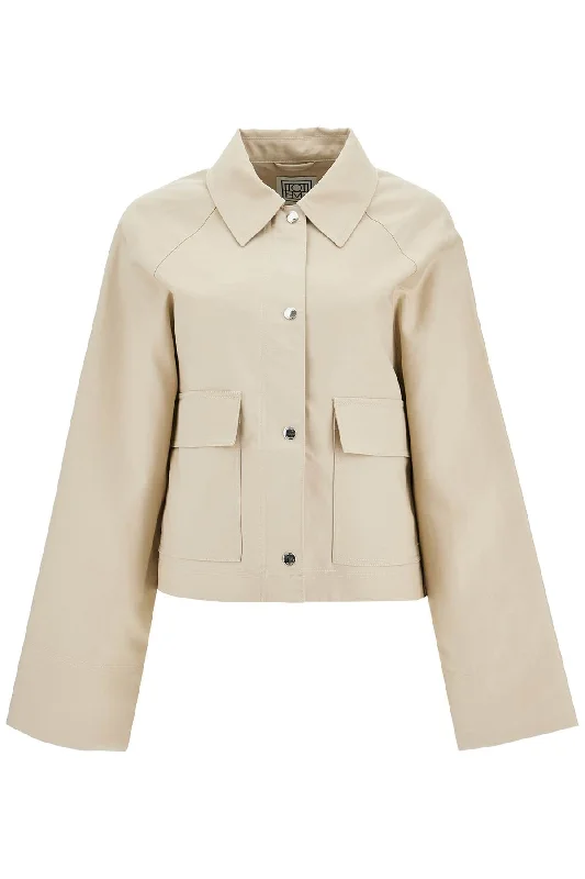 Cropped Cotton Jacket For Women  - Beige Wool Fabric Cashmere Fabric Tweed Fabric
