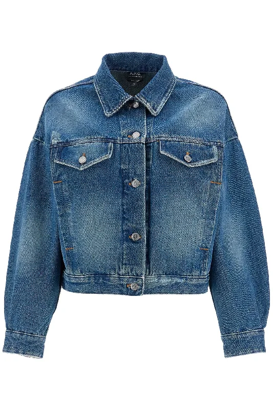 "boxy Denim Jacket In C  - Blue Belted Jacket Elasticated Jacket Padded Jacket