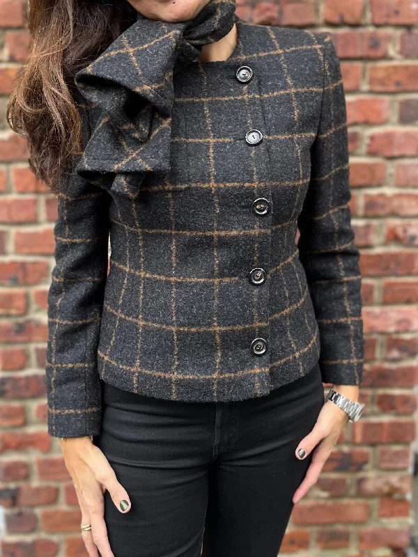 AKRIS Wool Jacket with Scarf / S-EUI36 Zippered Front Buttoned Front Snap Front