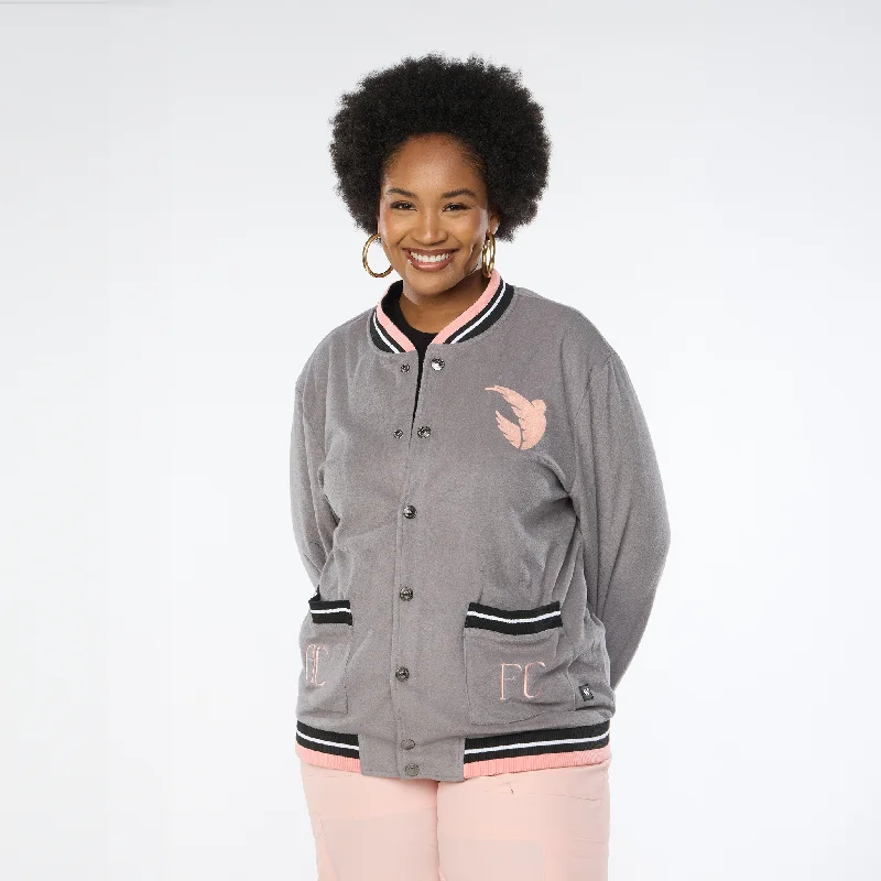 Angel City FC x Wild Collective Unisex Charcoal Terry Button Bomber Jacket Cotton Fabric Linen Fabric Terry Fabric
