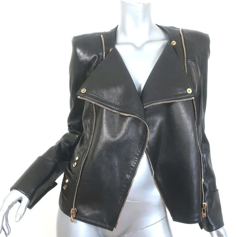 Balmain Double-Zip Leather Biker Jacket Black Size 42 Wool Fabric Cashmere Fabric Tweed Fabric Balmain Double-Zip Leather Biker Jacket Black Size 42 Wool Fabric Cashmere Fabric Tweed Fabric