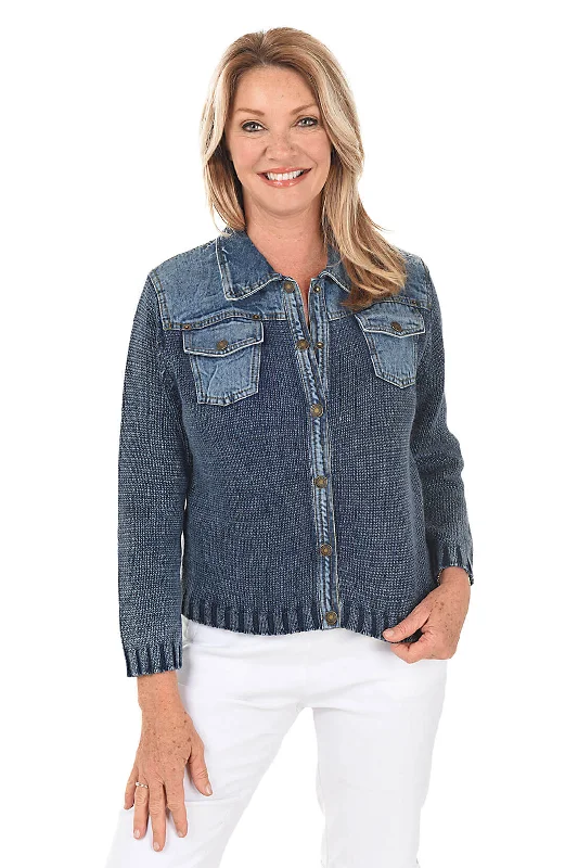 Button-Front Denim Sweater Jacket Fleece Jacket Down Jacket Feather Jacket
