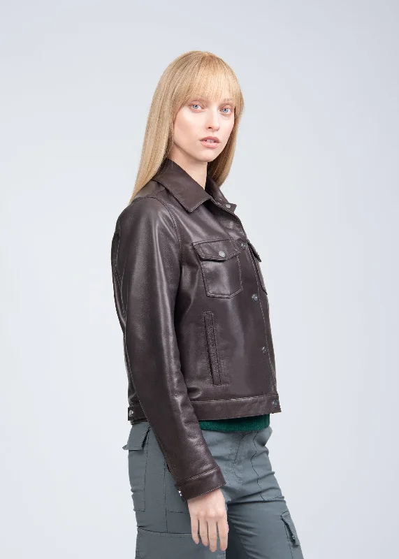 CORINE LEATHER JACKET Collared Jacket Crew Neck Jacket Turtle Neck Jacket