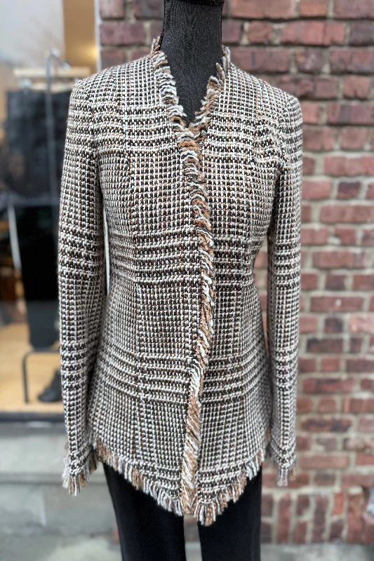 CALVIN KLEIN  Fringed Jacket / S Boat Neck Shawl Collar Notched Collar