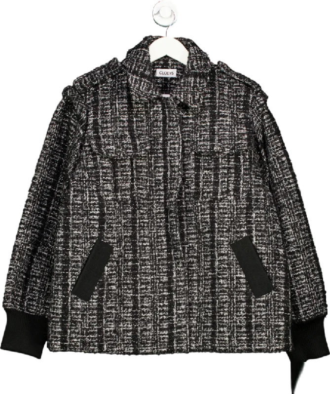 Cloeys Black Oversize Tweed Jacket UK S Elasticated Jacket Padded Jacket Insulated Jacket Cloeys Black Oversize Tweed Jacket UK S Elasticated Jacket Padded Jacket Insulated Jacket