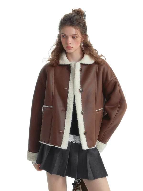 Collar Shearling Crop Jacket Zippered Jacket Buttoned Jacket Snapped Jacket