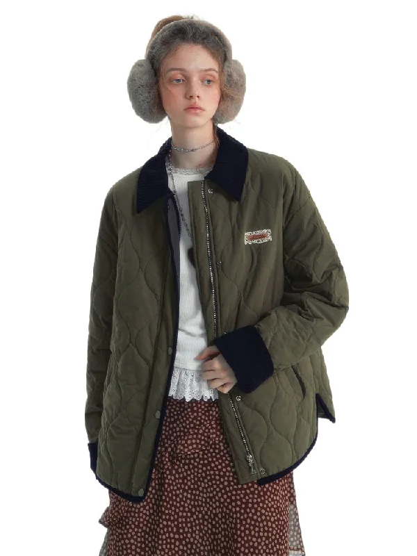 Contrast Collar Quilted Cotton Jacket Insulated Jacket Fitted Jacket Loose Jacket