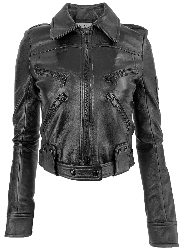 Courrèges Leather Jacket in Black Tailored Jacket Straight Jacket A-Line Jacket