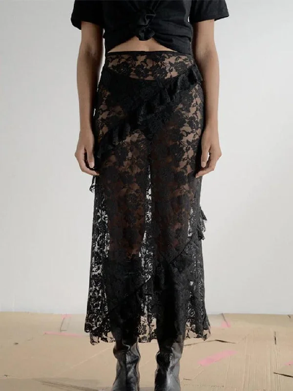 Designed Lace Stitching Maxi Skirts cotton skirt soft